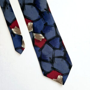 Vintage Christian Dior Silk Tie Blue Red Abstract Geometric Retro Italian Silk